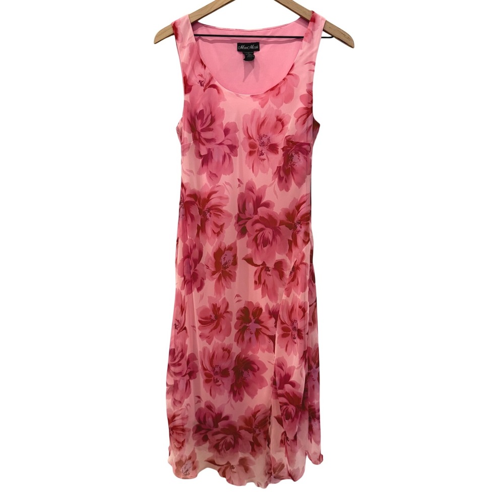 Meghan Matthews Pink Floral Chiffon Midi‎ Dress Fairycore Y2K Feminine Size 8
